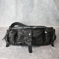 ジャパン ダブルショルダー フルタンニン製品染め 3ピンベルト ウエストバッグ （BLACK） 92-12