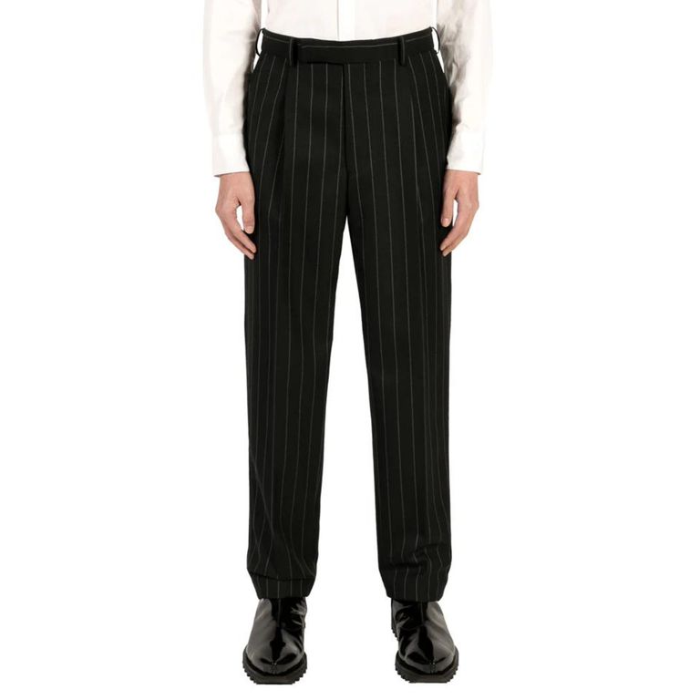 JOHNLAWRENCESULLIVAN - Wool stripe pleated trousers （BLACK 