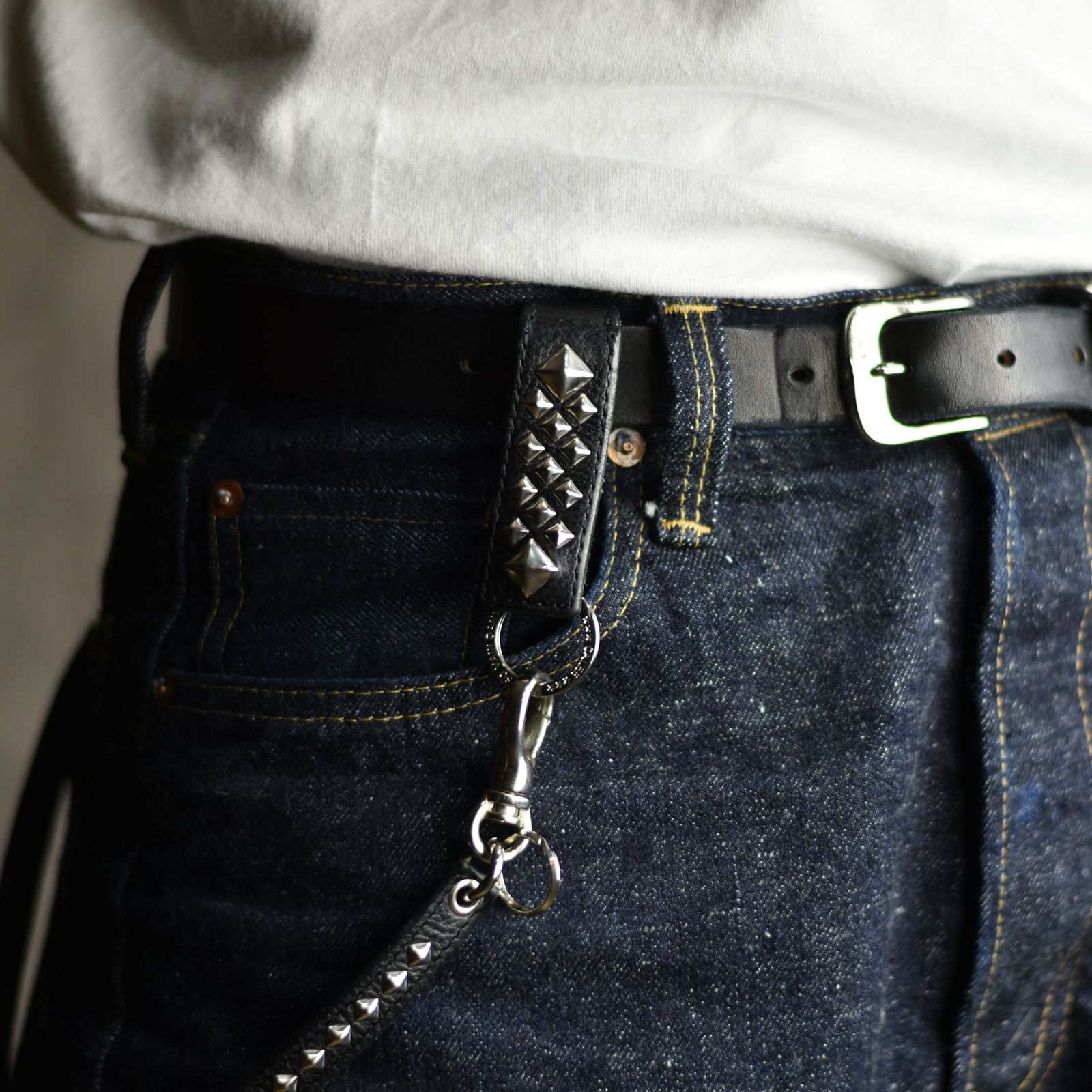 STUDS LEATHER SNAP KEY RING (BLACK) / スタッズ レザー スナップタイプ キーリング