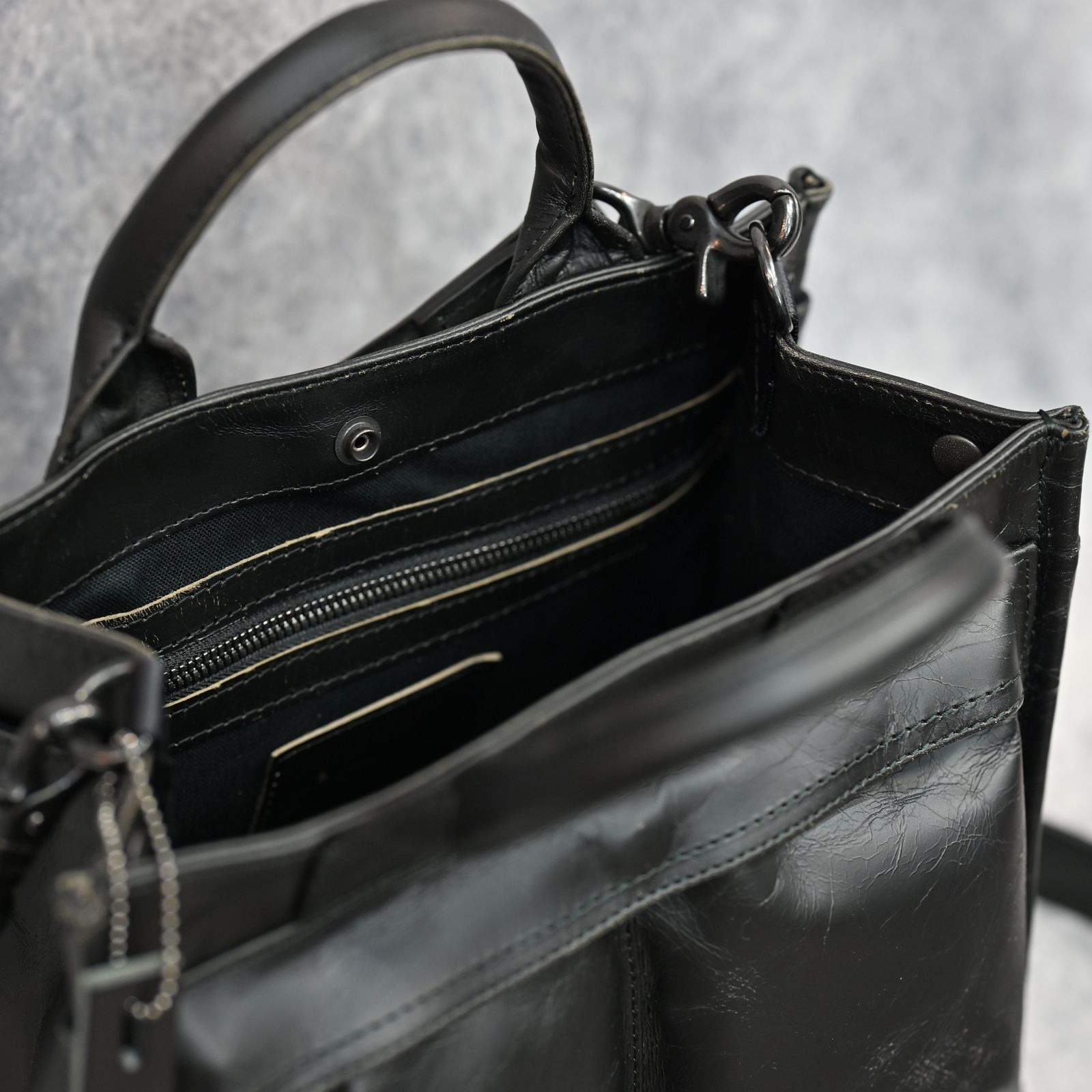 JAPAN HORSE CRACKING VINTAGE MINI-TOTE/SHOULDER BAG （BLACK）｜ジャパンホース ミニトート バッグ｜260-01