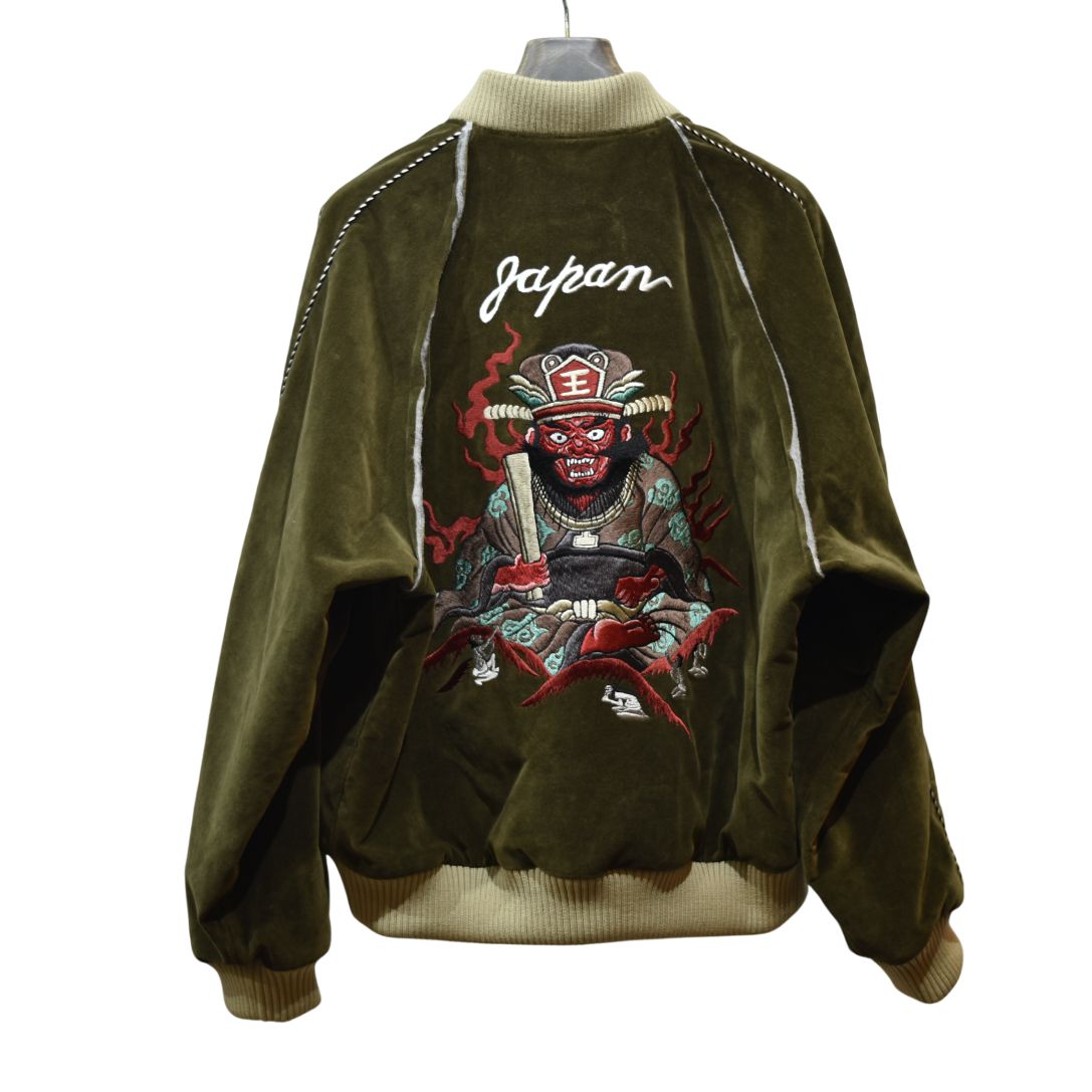 VELVETEEN YAMA KING EMBROIDERED SOUVENIR JKT (OLIVE)｜閻魔大王 スーベニアジャケット・スカジャン 別珍｜PD25AJ07