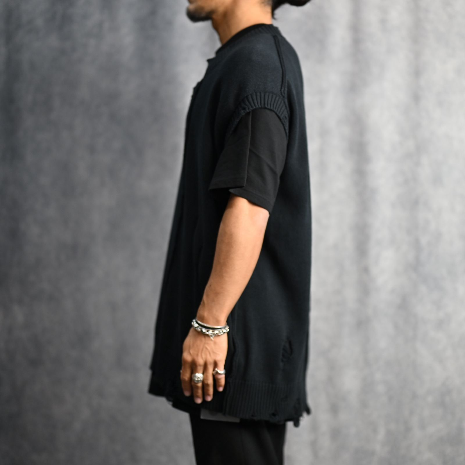 AM025　Yohji yamamoto　ニットベスト　ブラック　サイズ3 yohji yamamoto - 7G2P JERSEY V NECK VEST （BLACK） / ニット