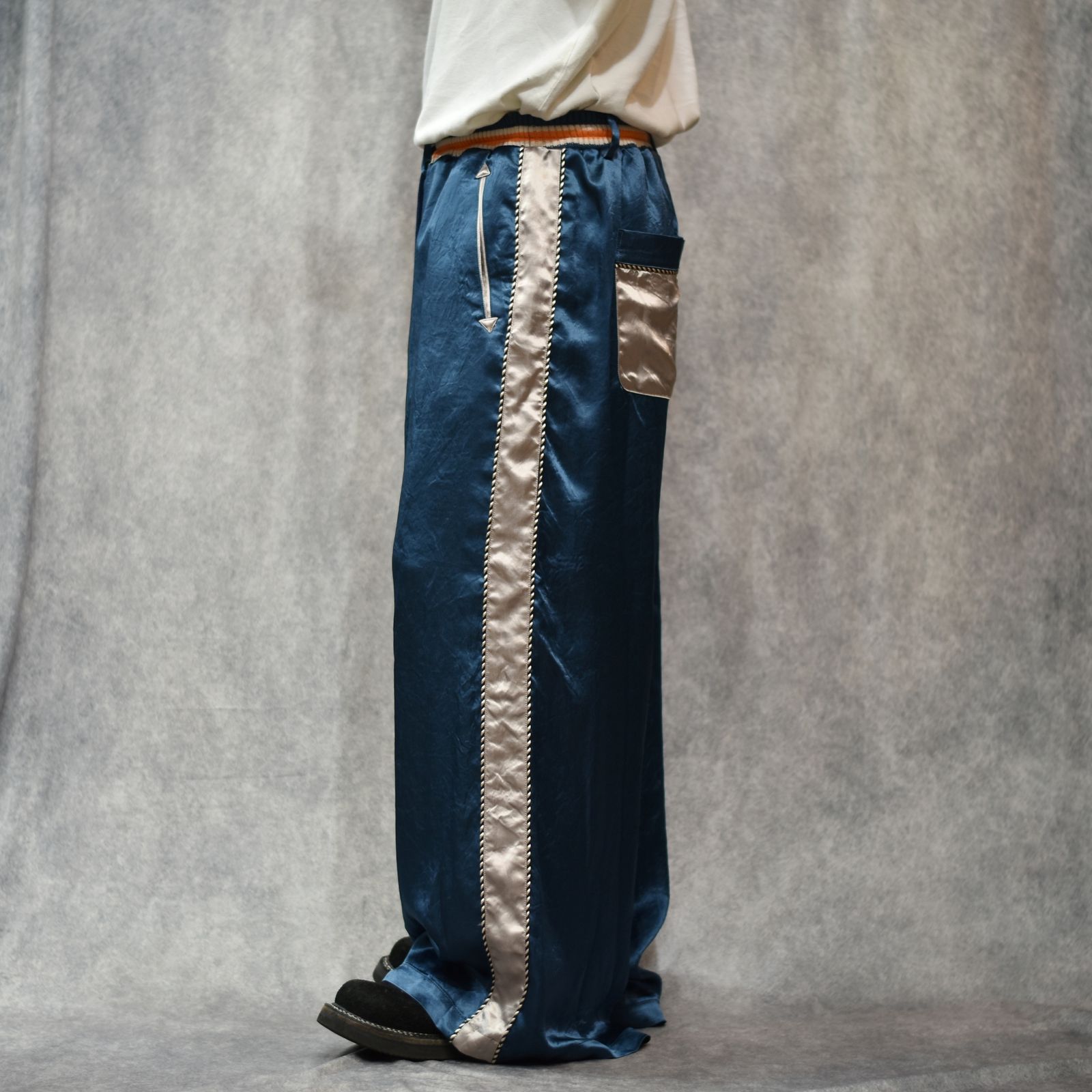 SATIN SOUVENIR TROUSERS (BLUE)｜スーベニアパンツ・スカパンツ｜PD25AP01