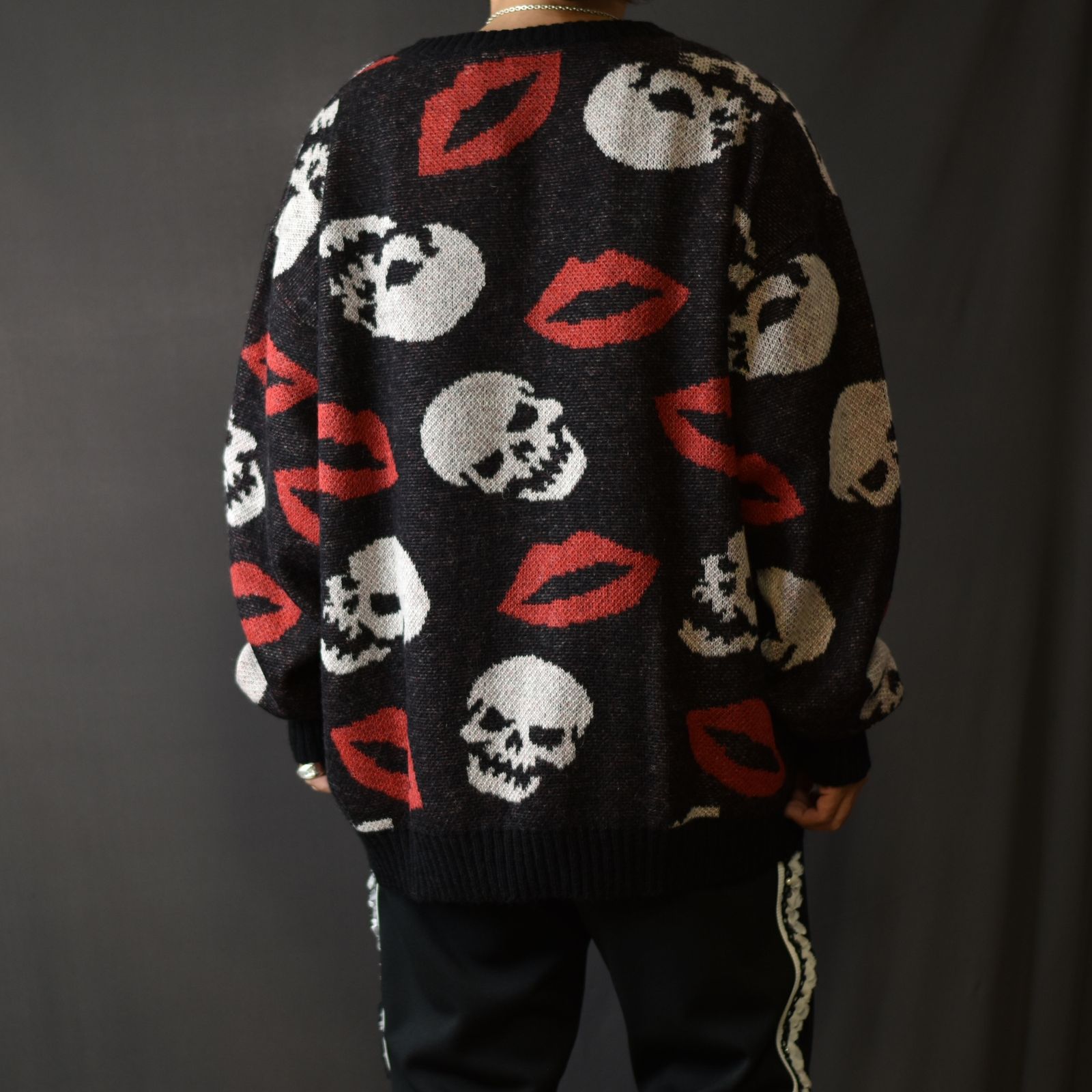 MOHAIR KNIT CREWNECK CARDIGAN 'LIPS (BK) / モヘアニット クルーネック カーディガン
