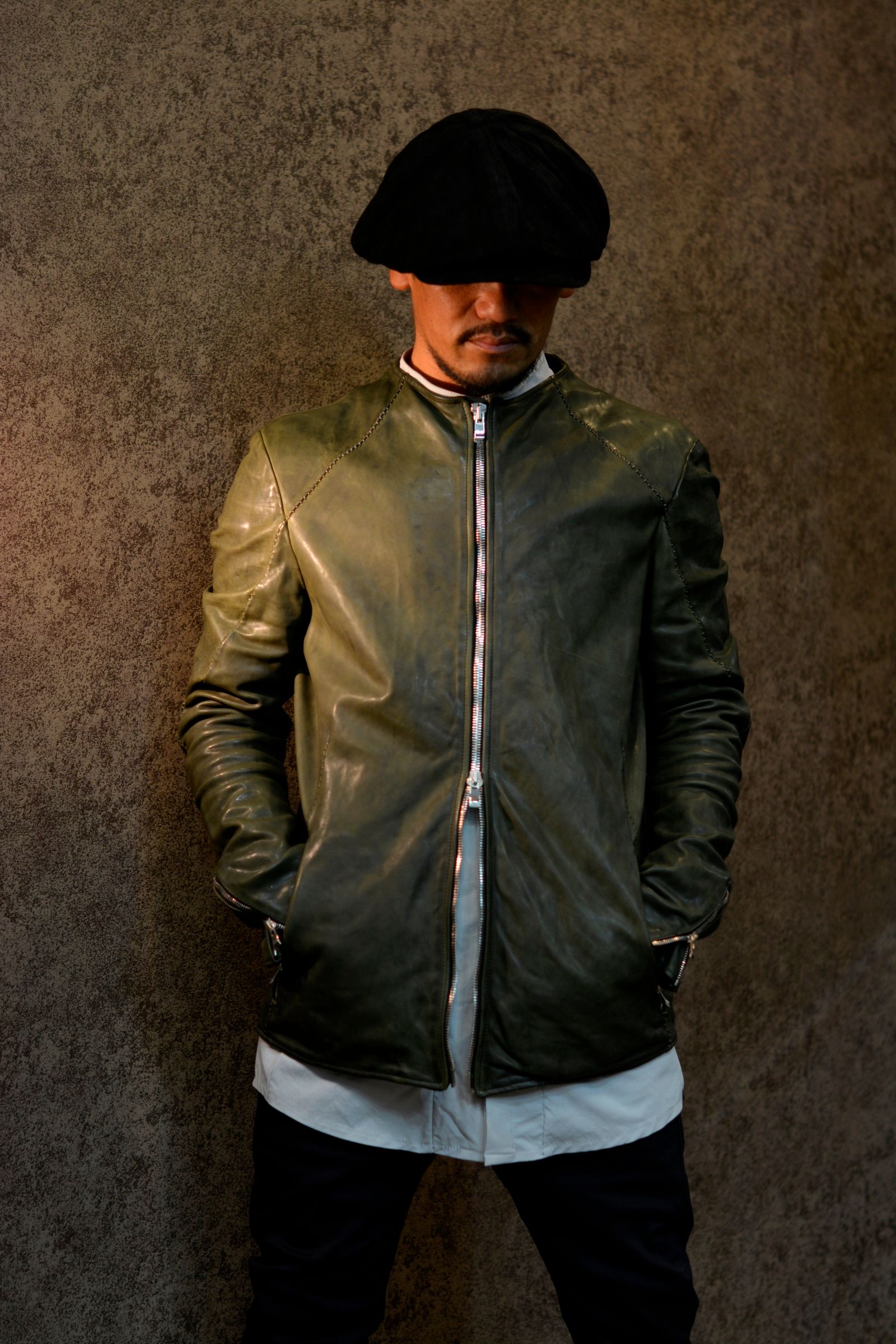 HORSE LEATHER NO COLLAR ZIP/F MOTO SPIRAL ARM LINED