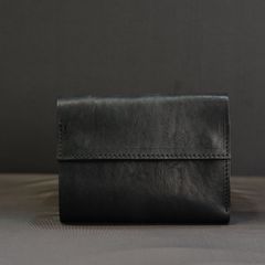 イタリアンショルダー シワ加工プルアップ 三つ折り財布 （BLACK）