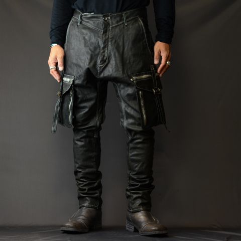 BUFFALO LEATHER PANTS ARMYHALF LINED MP-1 (81N)