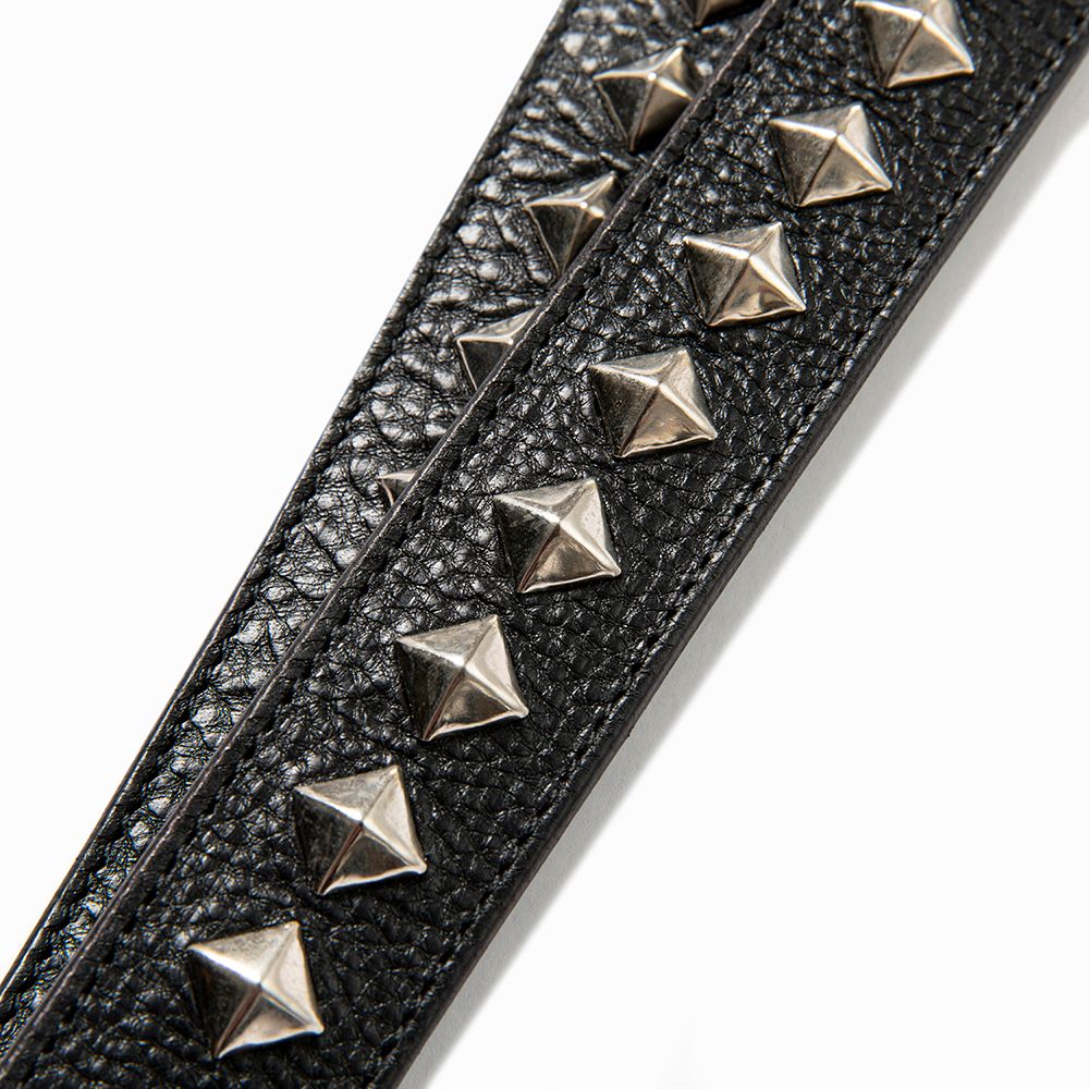 CALEE - STUDS LEATHER NECK STRAP (BLACK) / スタッズ ...