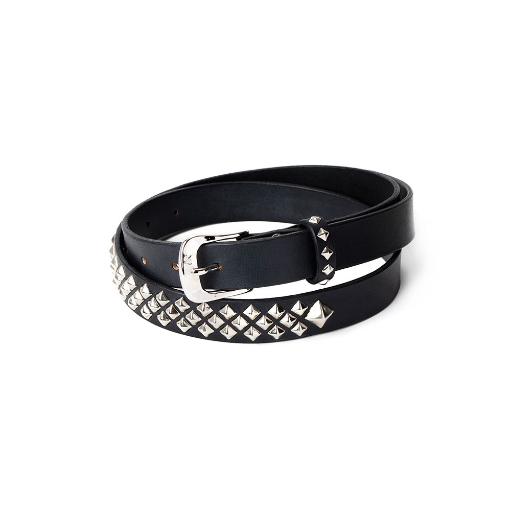 CALEE - Studs leather narrow belt (Black) / スタッズ ナロー