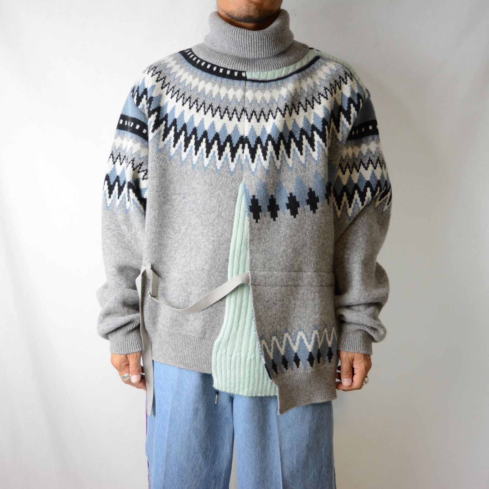 FACETASM - DECONSTRUCTED NORDIC KNIT （GRAY × BLUE