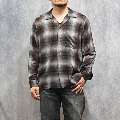 T.Rayon Ombre Open Collar Shirt （BRT / ブラウン）｜オンブレーチェックシャツ｜MDFBF09501