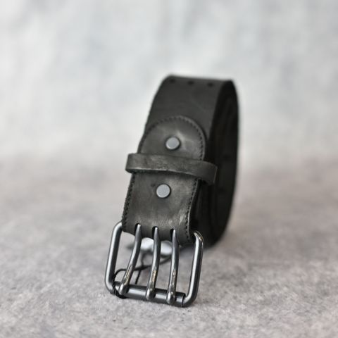 ダブルショルダーレザー製品染め スリーピンベルト （BLACK / ブラック） 318-04