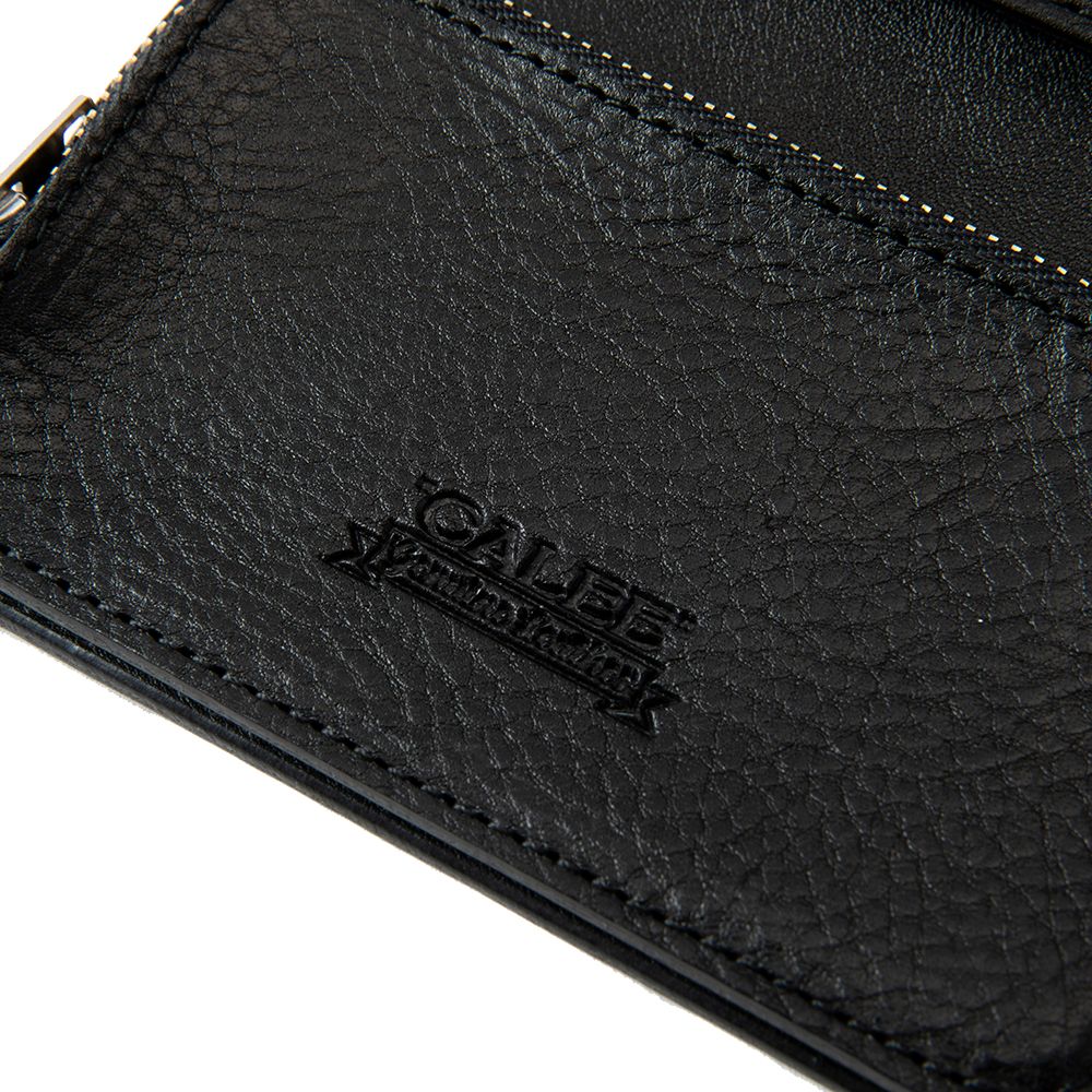 CALEE - Silver star concho flap leather half wallet (Black