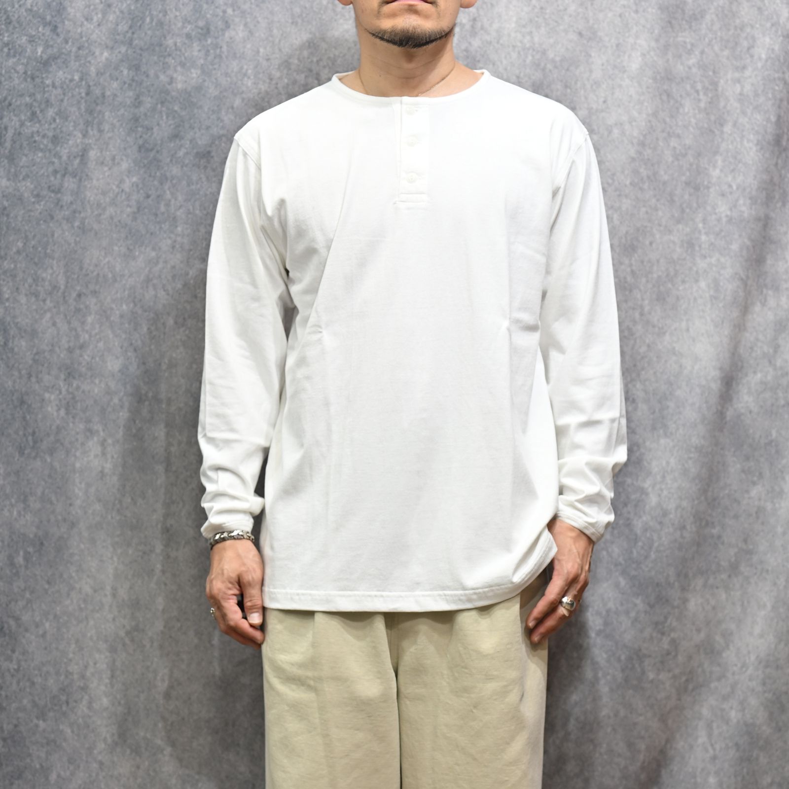 HENLEY NECK L/S TEE （WHITE）｜ ヘンリーネック ロングスリーブ （ホワイト） 602-261-15