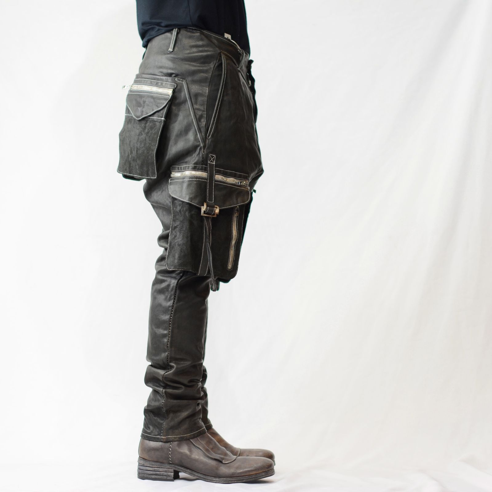BUFFALO LEATHER PANTS ARMYHALF LINED MP-1 (81N)