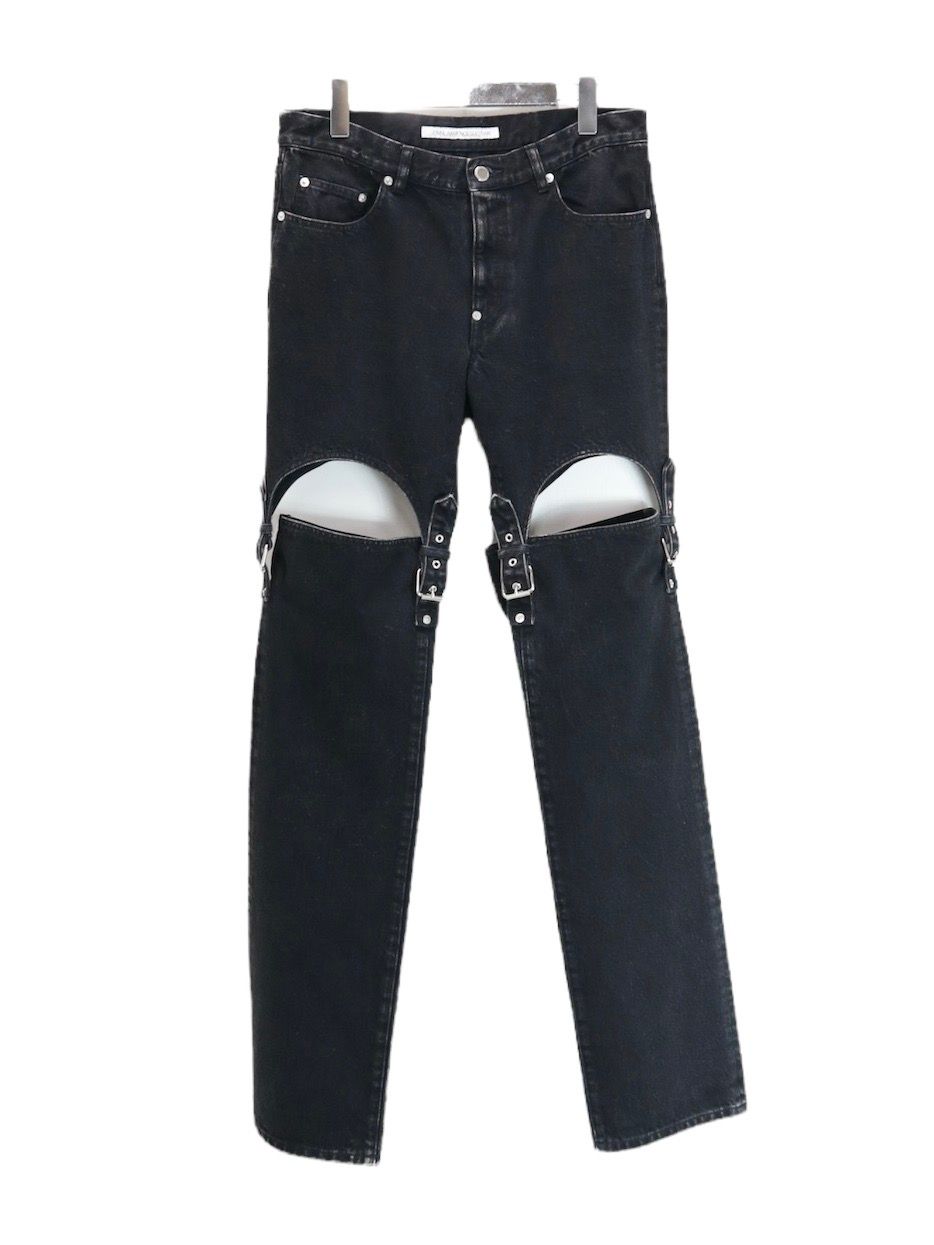 Washed denim detachable pants”