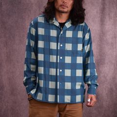 RAYON CHECK OPEN COLLAR L/S SH (TURQUOISE) / レーヨンチェック オープンカラー シャツ