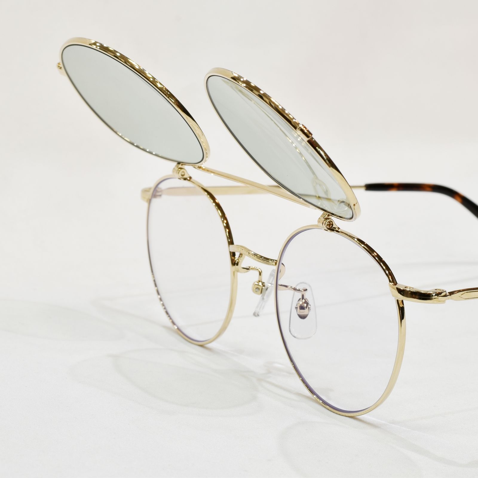 FLIP UP TYPE CIRCLE METAL GLASSES (GOLD.GREEN) / フリップアップタイプ サークルメタル グラシズ