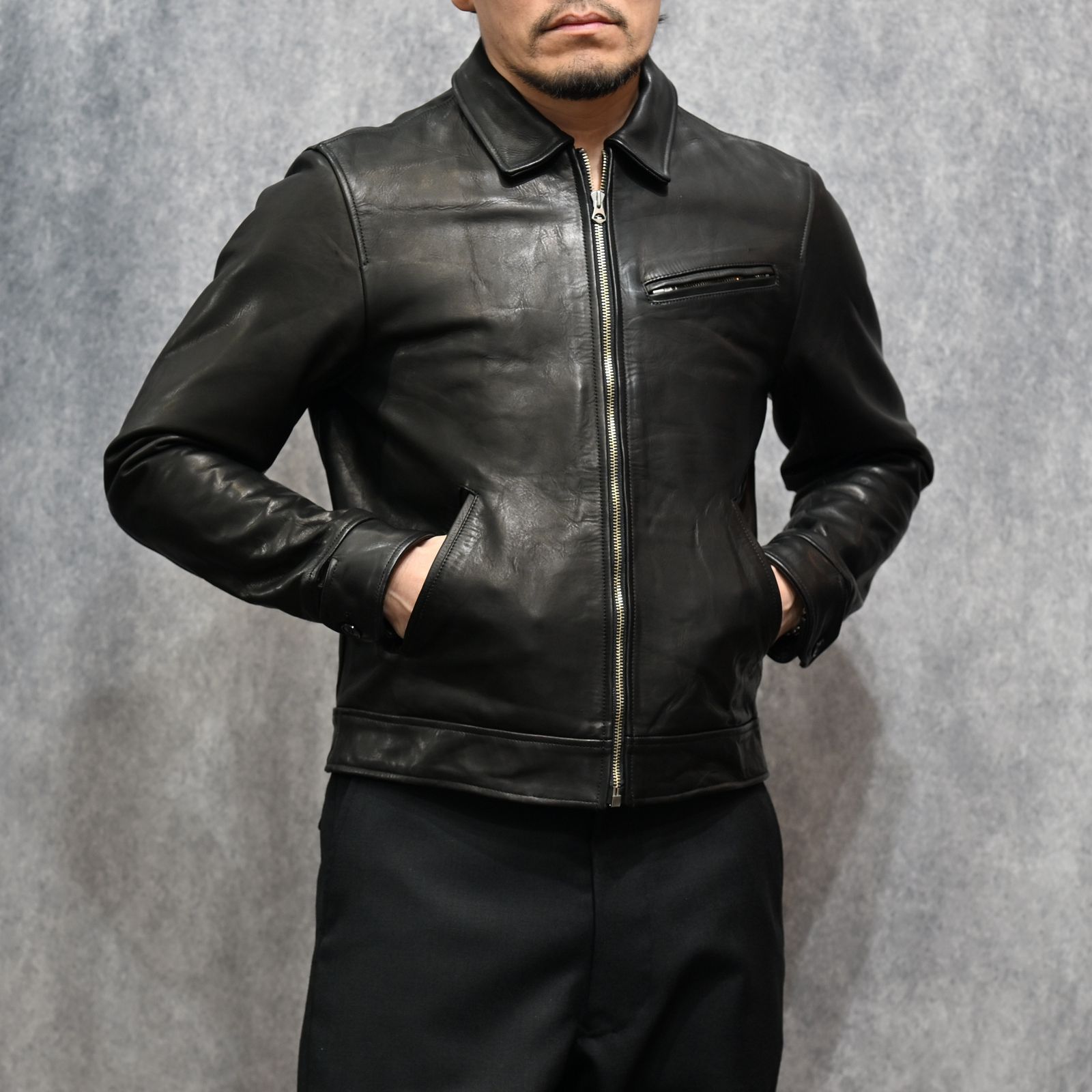 Leather Zipup JKT （BLK）｜レザージャケット｜2602-8001