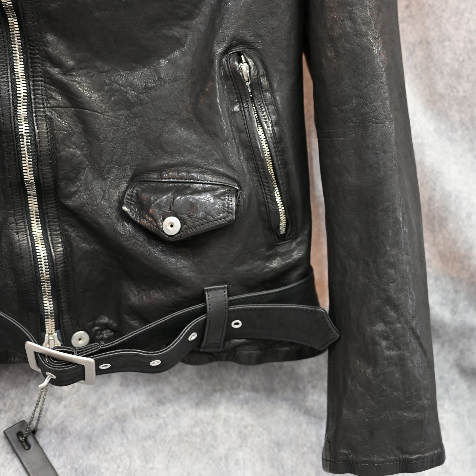 ジャパンカーフ タンニン鞣し 製品洗い ダブルライダース （BLACK） 1927-07