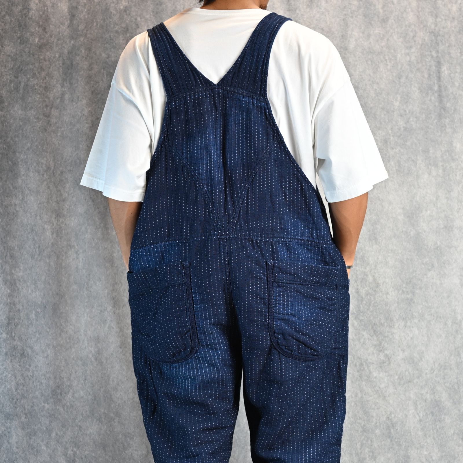 SASHIKO STRIPE OVERALL  (BLUE) / サシコストライプ オーバーオール （ブルー） PC-059-3190-40