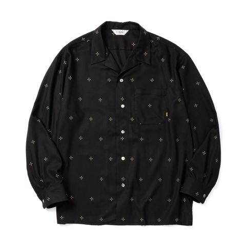 CROSS PATTERN SH (BLACK)｜クロス柄 オープンカラー 長袖シャツ｜CL-26AWCRS003