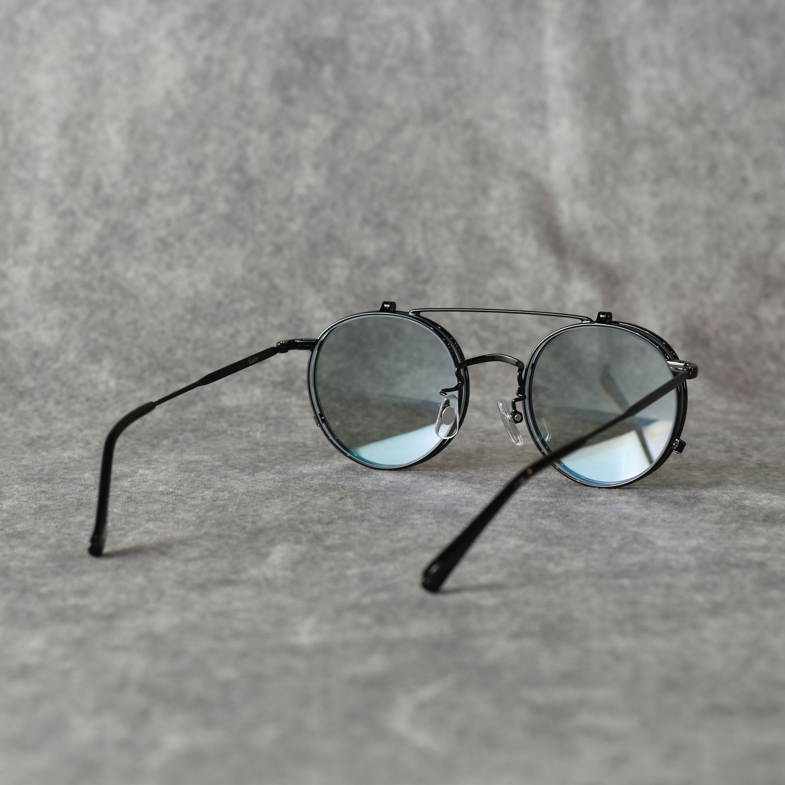 FLIP UP TYPE CIRCLE METAL GLASSES (BLACK/GREEN) / フリップアップタイプ サークルメタル サングラス
