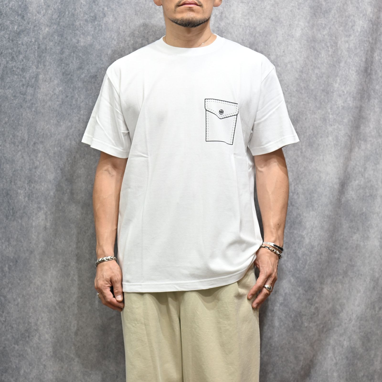 Y1935 FAKE POCKET TEE （WHITE）｜ フェイクポケット プリント Tシャツ （ホワイト） 602-261-16
