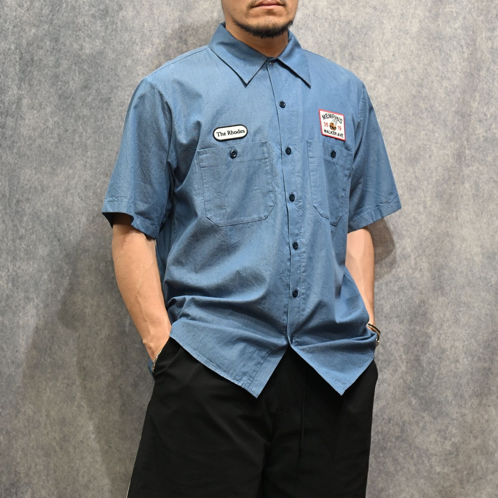 The Rhodes SL.Denim S.S Work SH （LBL） ストア 半袖シャツ （ライトブルー）｜2605-5002