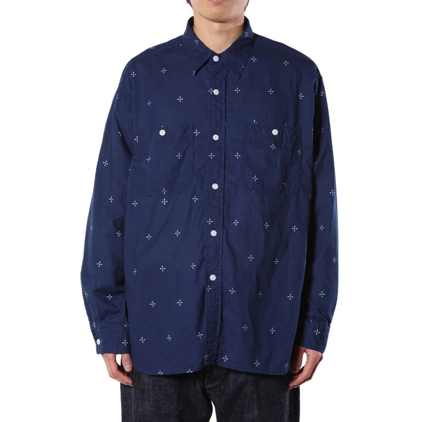 CROSS PATTERN BANDANA CLOTH SH (INDIGO BLUE)｜クロス柄 バンダナ クロス 長袖シャツ｜CL-26AWCRS002