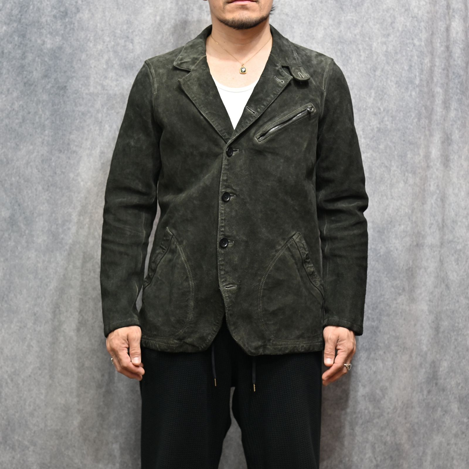JPNステアスエード コンビ鞣し製品染め 6Bジャケット （GRAY / グレー）｜2128-05