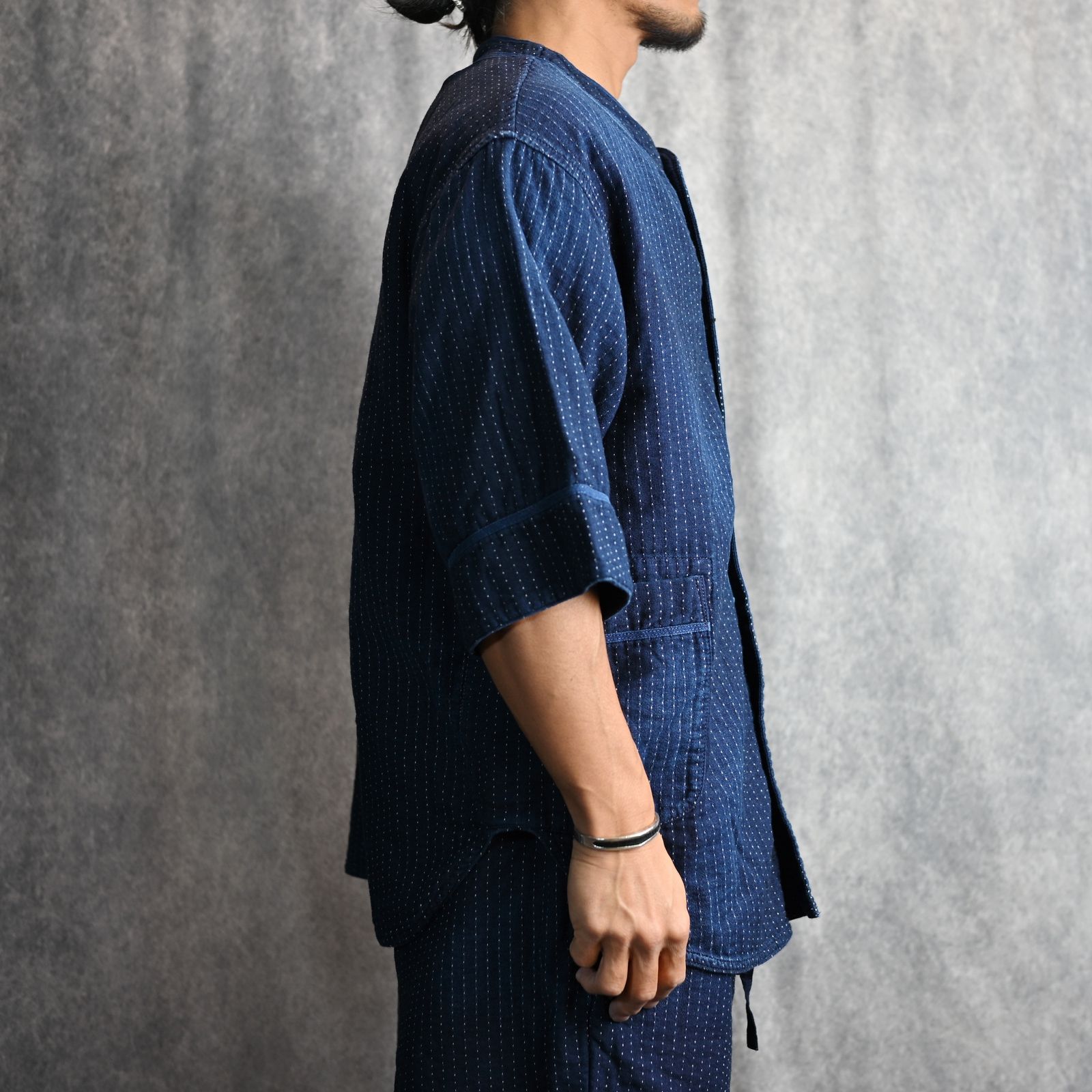 SASHIKO STRIPE BASEBALL SHIRT CUSTOM (BLUE) / サシコストライプベースボールシャツカスタム （ブルー） PC-059-3194-40