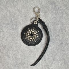 COLOR STONE STUDS LEATHER KEY RING (BLACK)｜カラーストーン スタッズレザー キーリング キーホルダー｜CL-26SS019LE