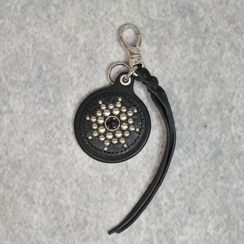 COLOR STONE STUDS LEATHER KEY RING (BLACK)｜カラーストーン スタッズレザー キーリング キーホルダー｜CL-26SS019LE