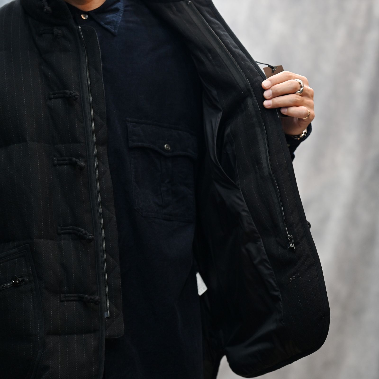 STRIPE CHINESE DOWN VEST （BLACK）｜チャイナ ダウンベスト （ブラック） PC-031-3607-10