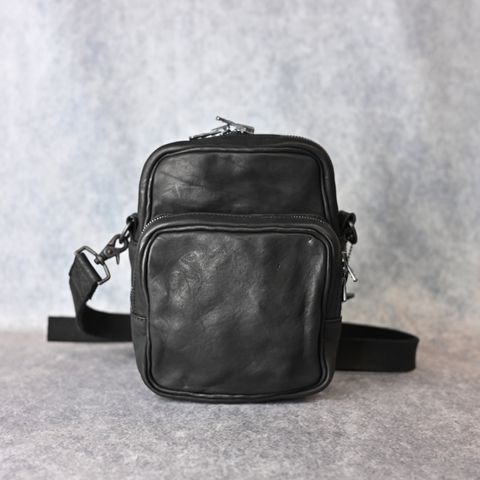 ダブルショルダー製品染め W ZIP ショルダーバッグ （BLACK）｜92-32