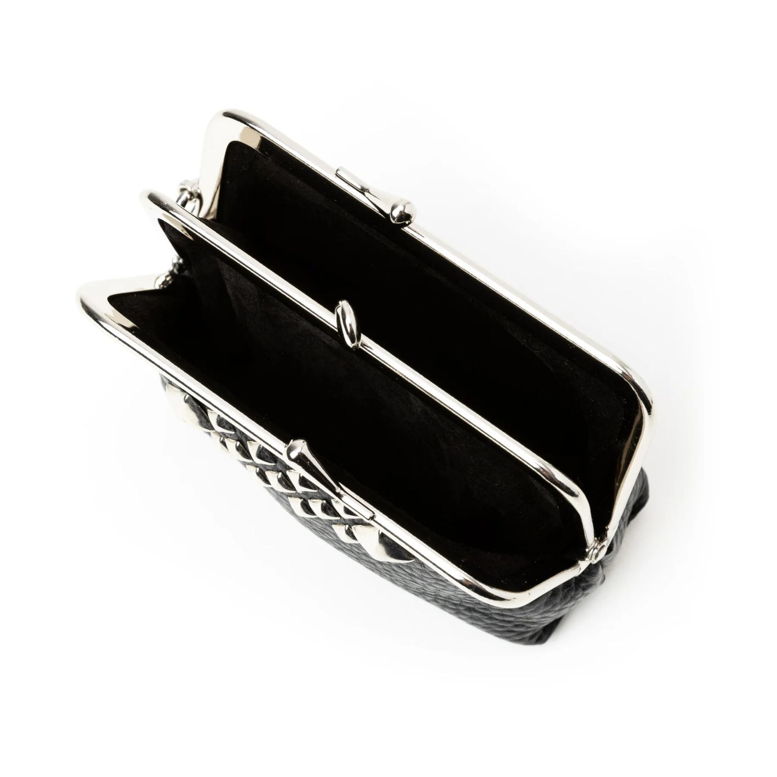 STUDS LEATHER INTERNAL FLEX FRAME TYPE 2WAY MULTI WALLET (BLACK)｜スタッズ レザー ガマ口 財布｜CL-26SS004LE EX