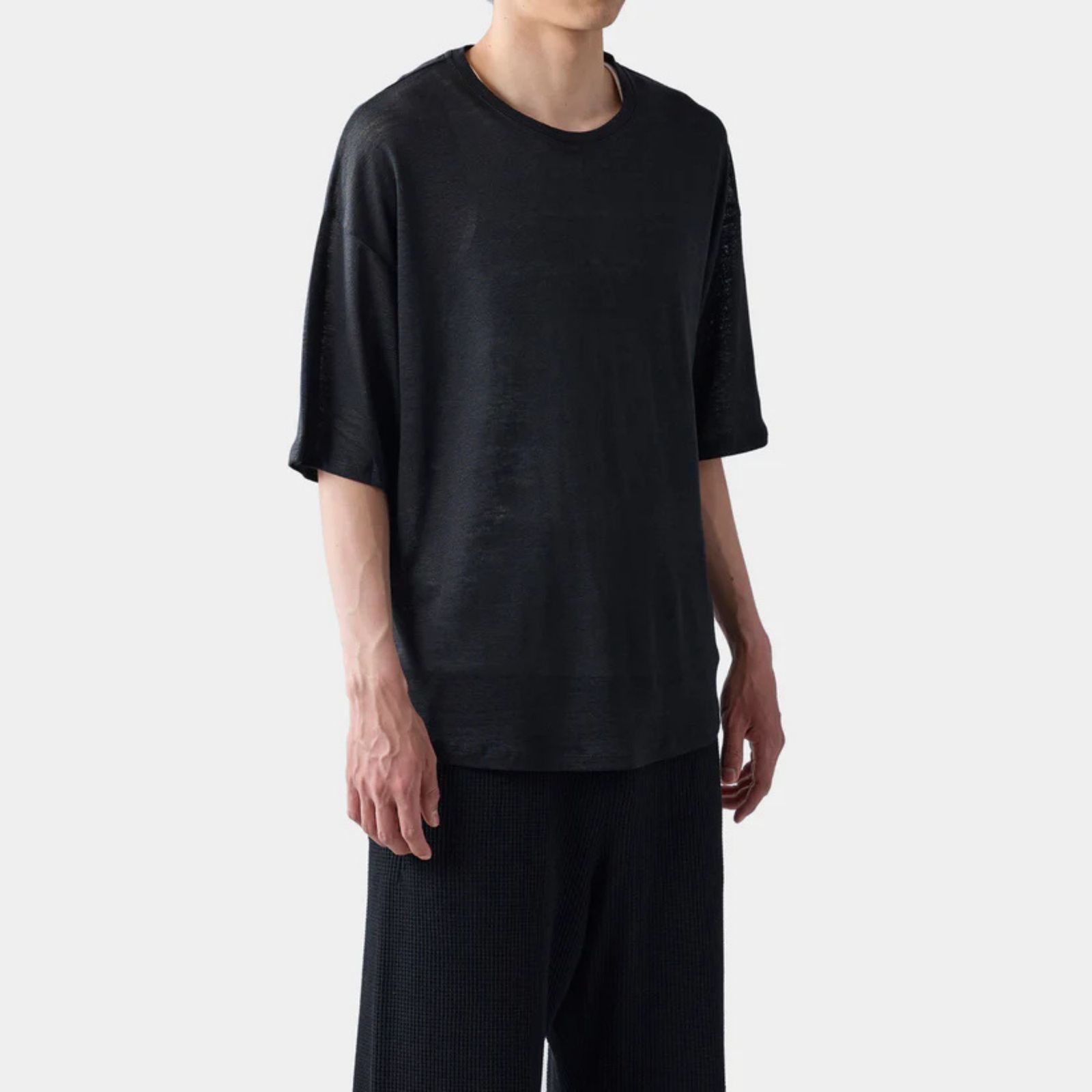 HF linen shirt SS （BLACK）｜リネン Tシャツ （ブラック）｜HF-01
