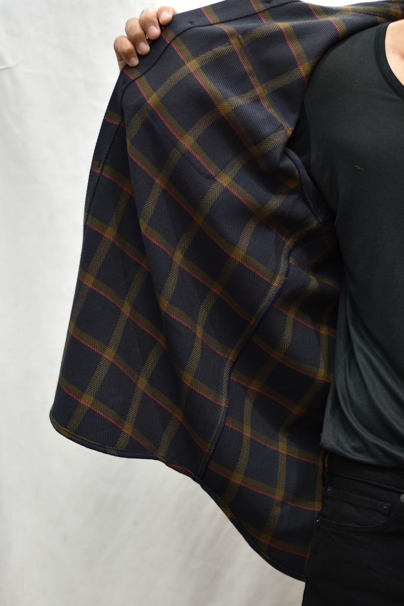 6/6 TWILL L/S CHECK SHIRT (DARK NAVY)
