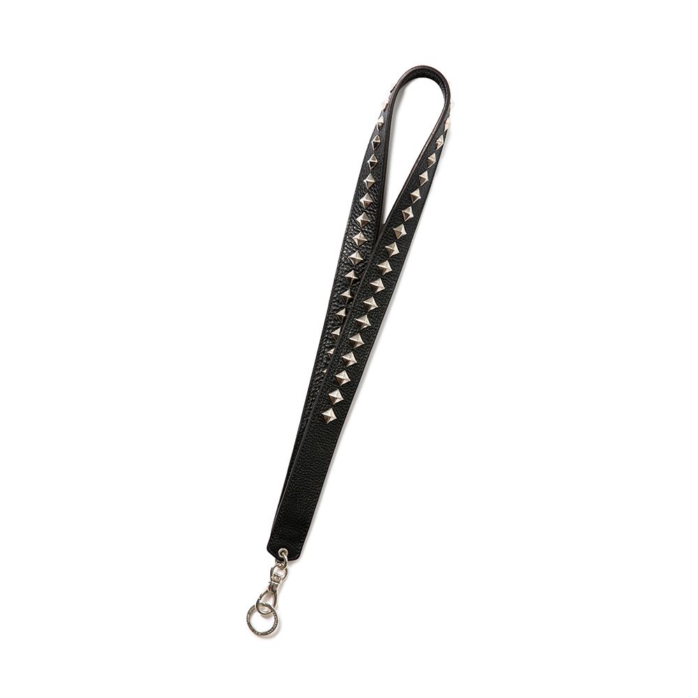 CALEE - STUDS LEATHER NECK STRAP (BLACK) / スタッズ ネック
