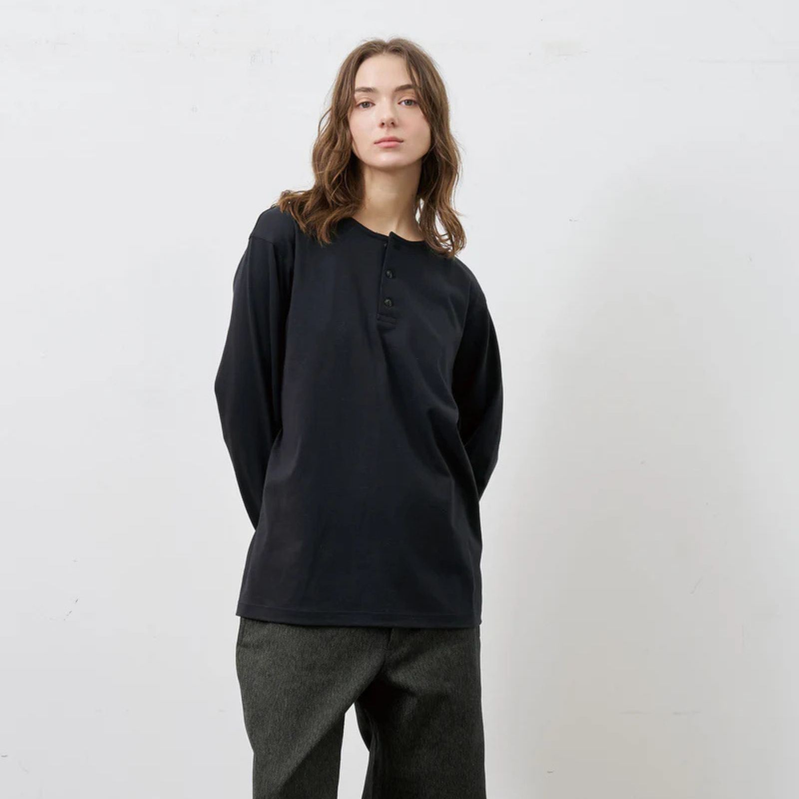 HENLEY NECK L/S TEE （BLACK）｜ ヘンリーネック ロングスリーブ （ブラック） 602-261-15
