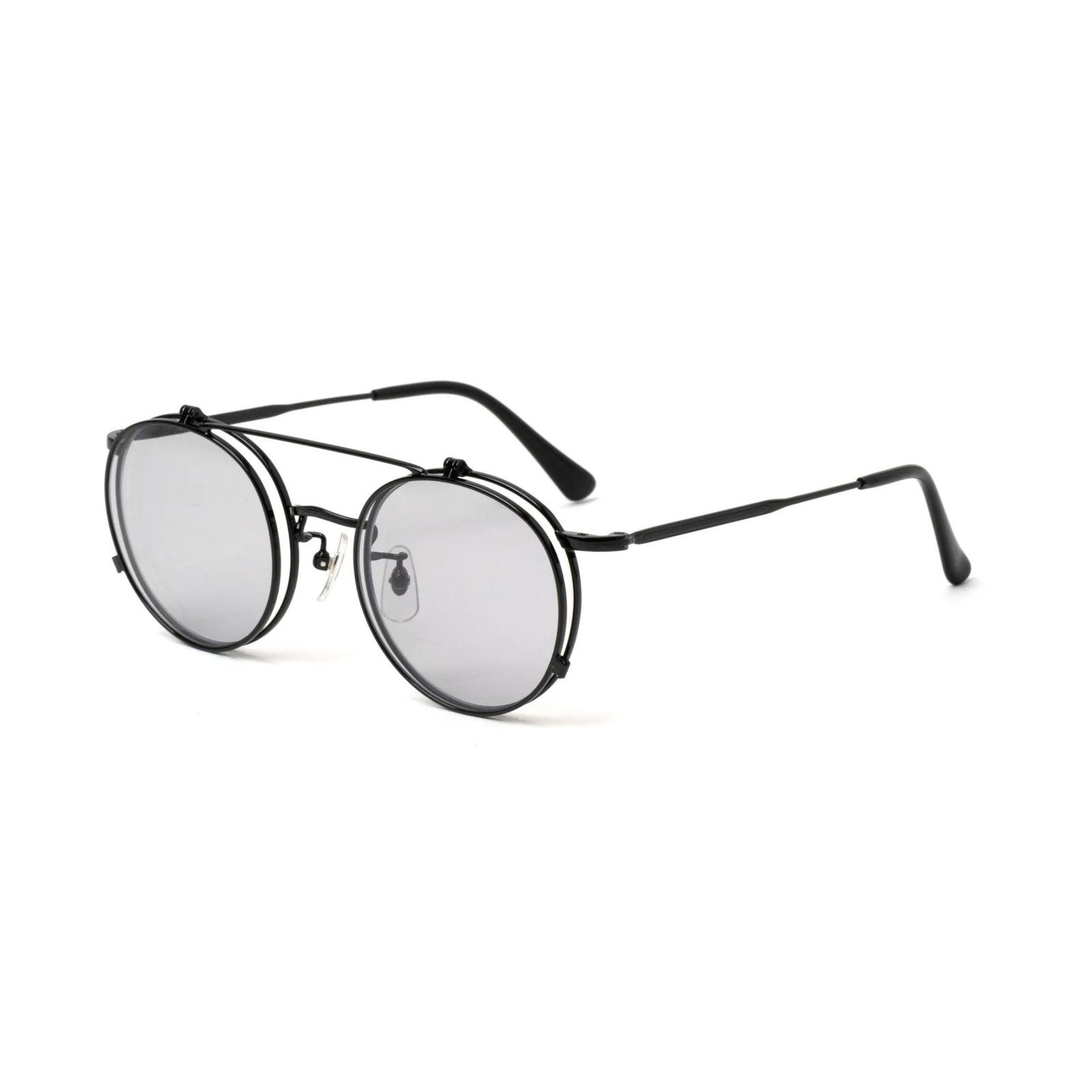 FLIP UP TYPE CIRCLE METAL GLASSES (BLACK/BLACK) / フリップアップタイプ サークルメタル サングラス