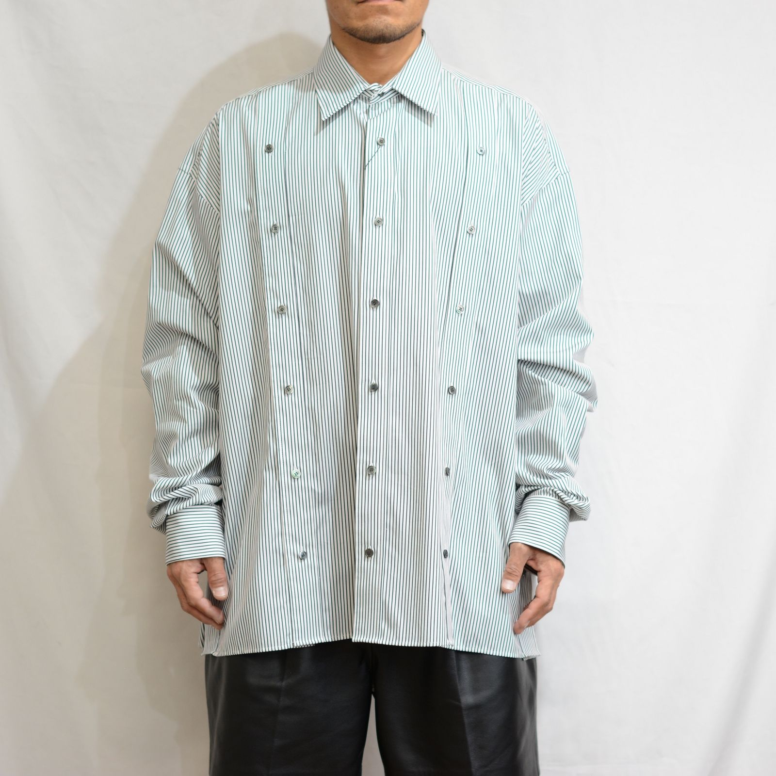 Stripe broadcloth oversized plackets shirt | chord online store