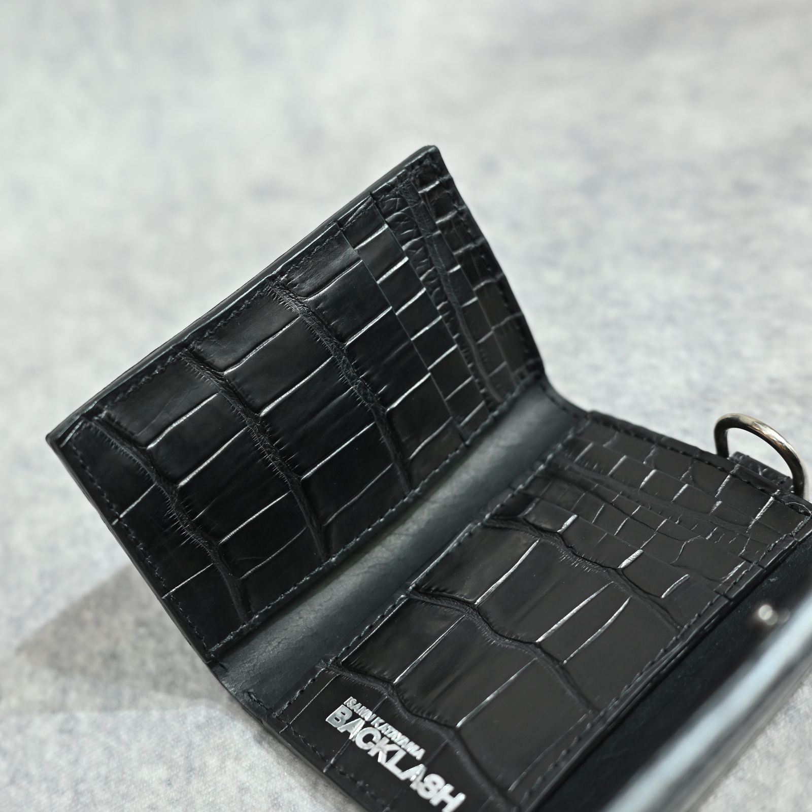 クロコ 札入れ 三つ折り財布 （BLACK）｜383-08