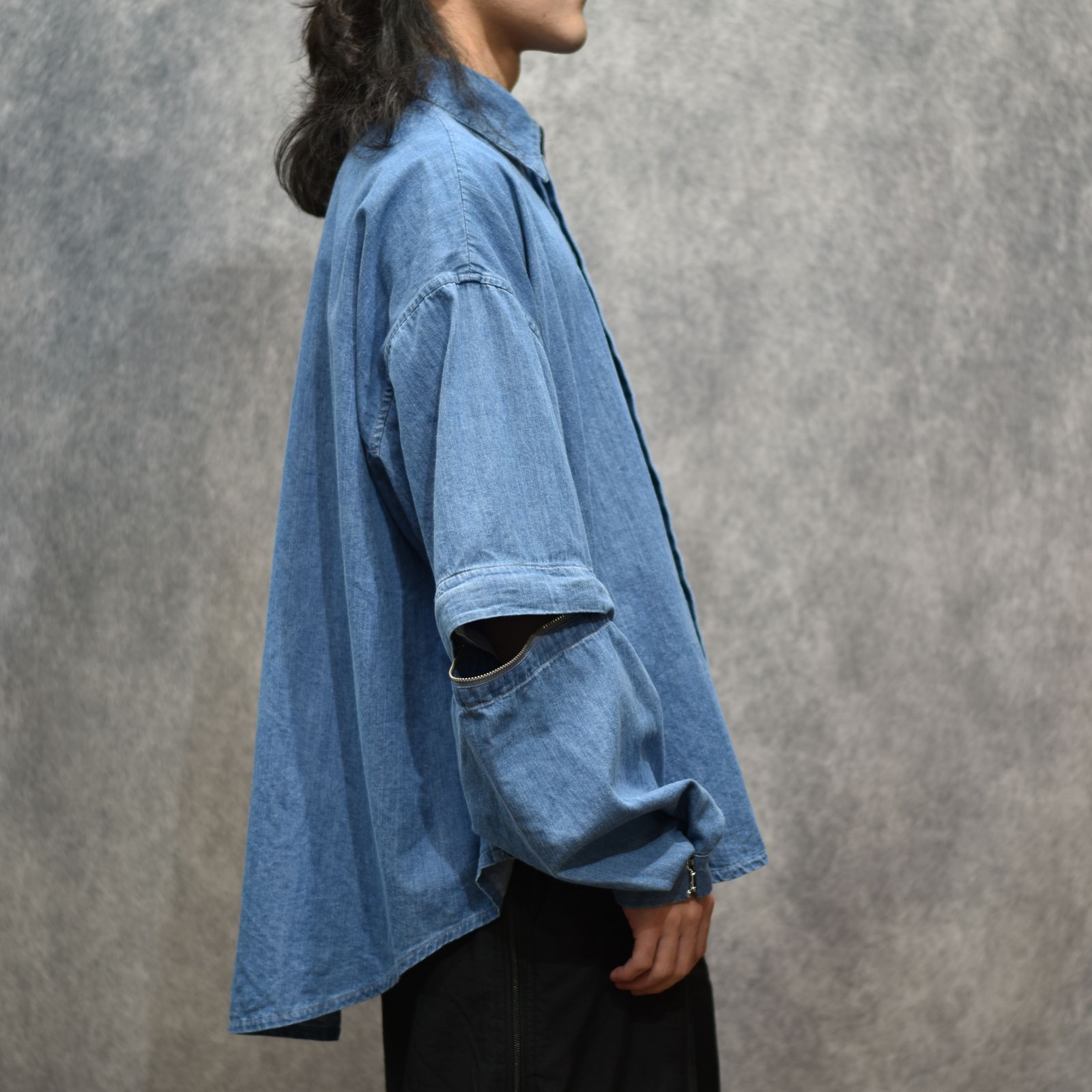 デタッチャブルスリーブホックカフスシャツ (BLUE WASHED)｜LB26SS-SH11-BWD