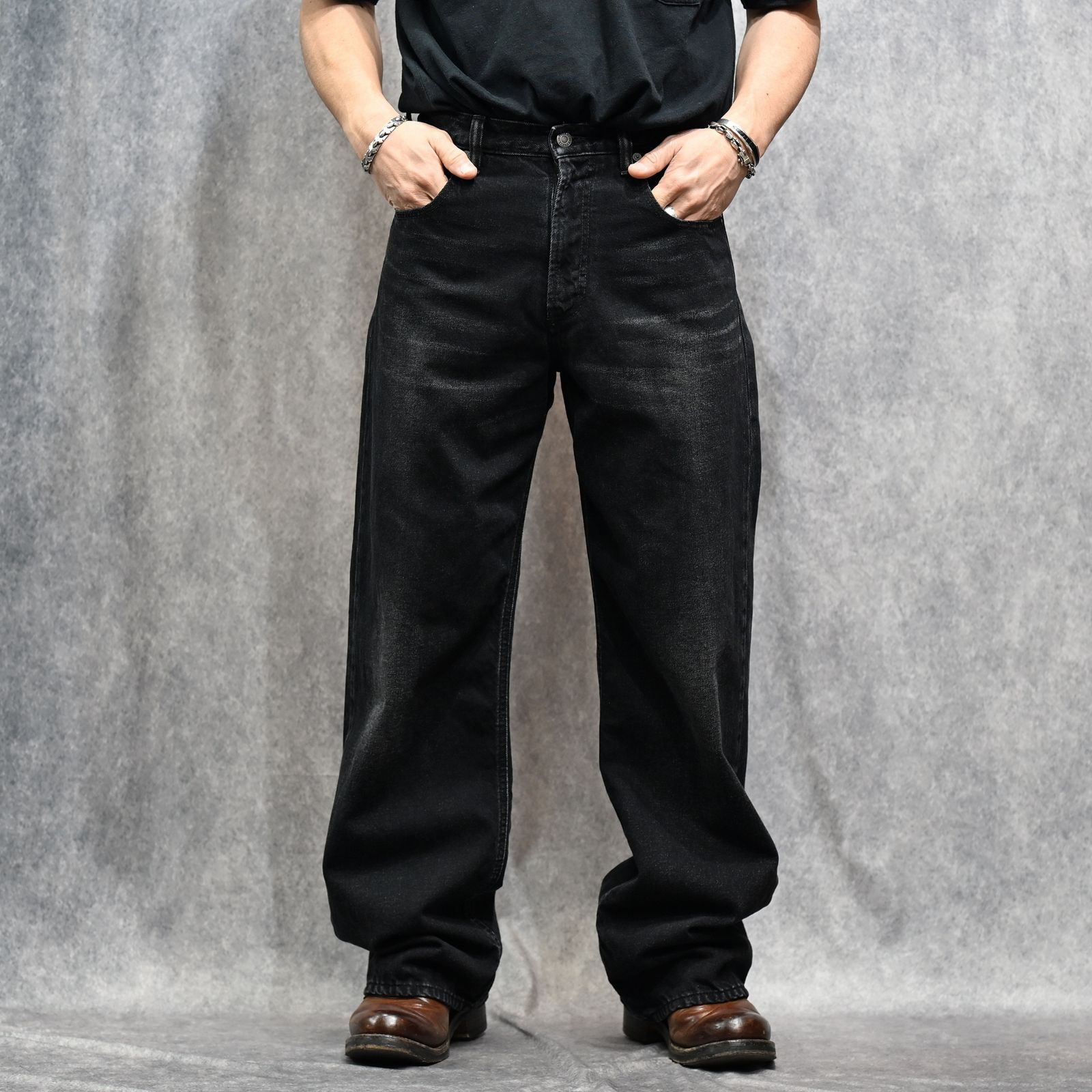 × YUKI TANAKA Wide Straight Pants （BLK） ワイドストレート デニムパンツ （ブラック）｜YT-MND-06