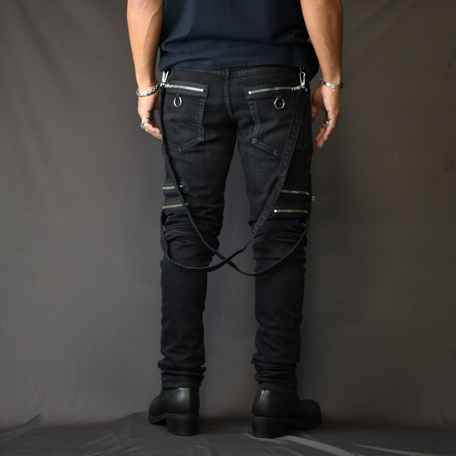 MINEDENIM - × KIDILL SKINNY ZIP & STRAPS DENIM PATNTS-DISTRESSED