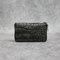 クロコ 墨染め+イタリアンバケッタ ミニラウンド財布 （SUMI / 墨グレー） 383-05