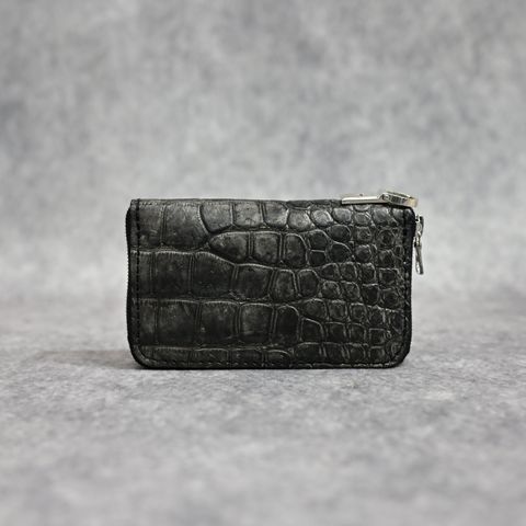 クロコ 墨染め+イタリアンバケッタ ミニラウンド財布 （SUMI / 墨グレー） 383-05
