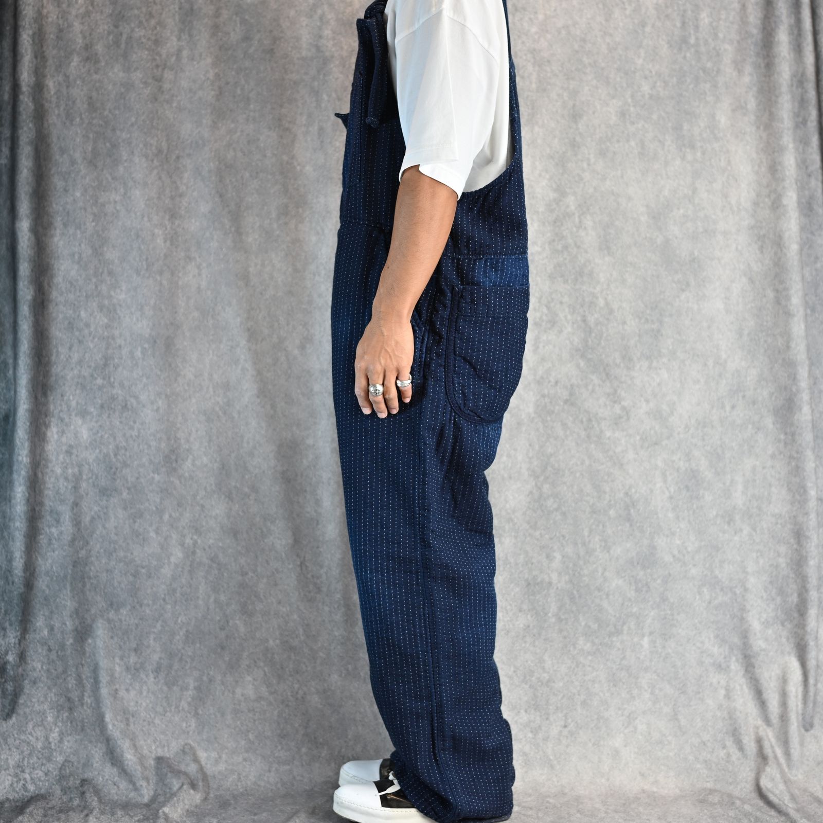 SASHIKO STRIPE OVERALL  (BLUE) / サシコストライプ オーバーオール （ブルー） PC-059-3190-40